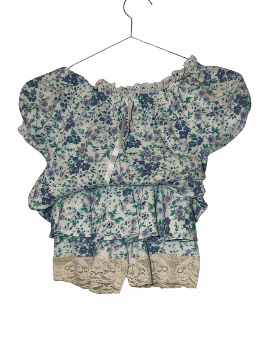 Vtg Fame of California girls blue green Floral Ruffle Peasant outfit m 10/12